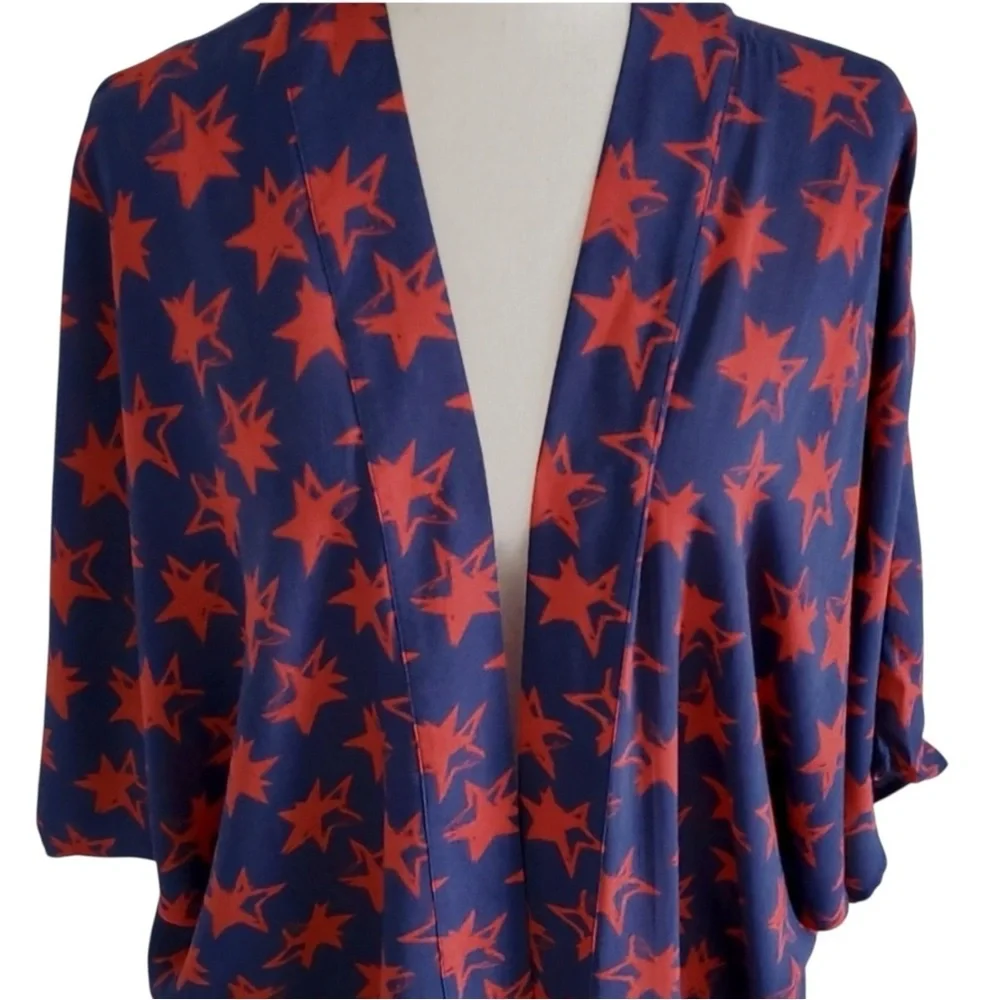 Anna & Ava Blue with Red Stars Kimono Silhouette Cover Up
